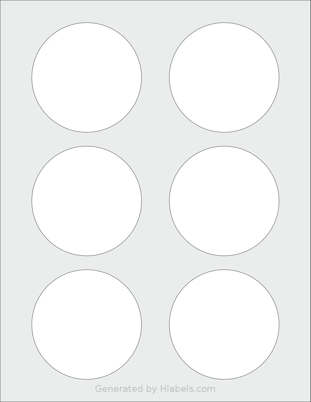 ChromaLabel® CAL04475 template with 6 circle labels per sheet, each 3 inch in diameter, on Letter-size adhesive blank label sheets.