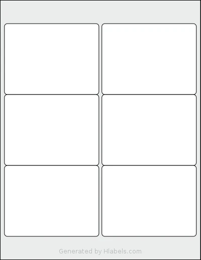 Dashleigh® 8381 template with 6 rectangular 4 x 3 inch labels per sheet, on Letter-size adhesive blank label sheets.