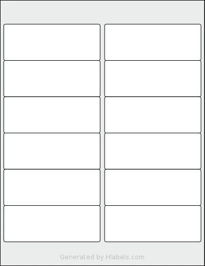 Dashleigh® 8385 template with 12 rectangular 4 x 1.5 inch labels per sheet, on Letter-size adhesive blank label sheets.