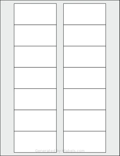 Dashleigh® 8386 template with 14 rectangular 3 x 1.5 inch labels per sheet, on Letter-size adhesive blank label sheets.