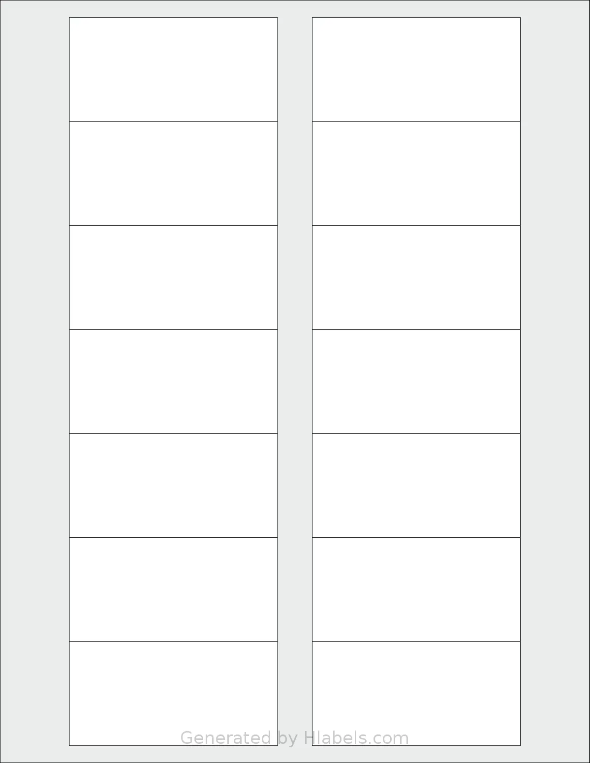 Dashleigh® 8386 template with 14 rectangular 3 x 1.5 inch labels per sheet, on Letter-size adhesive blank label sheets.