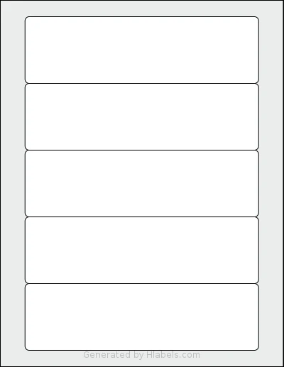 Dashleigh® 8388 template with 5 rectangular 7 x 2 inch labels per sheet, on Letter-size adhesive blank label sheets.