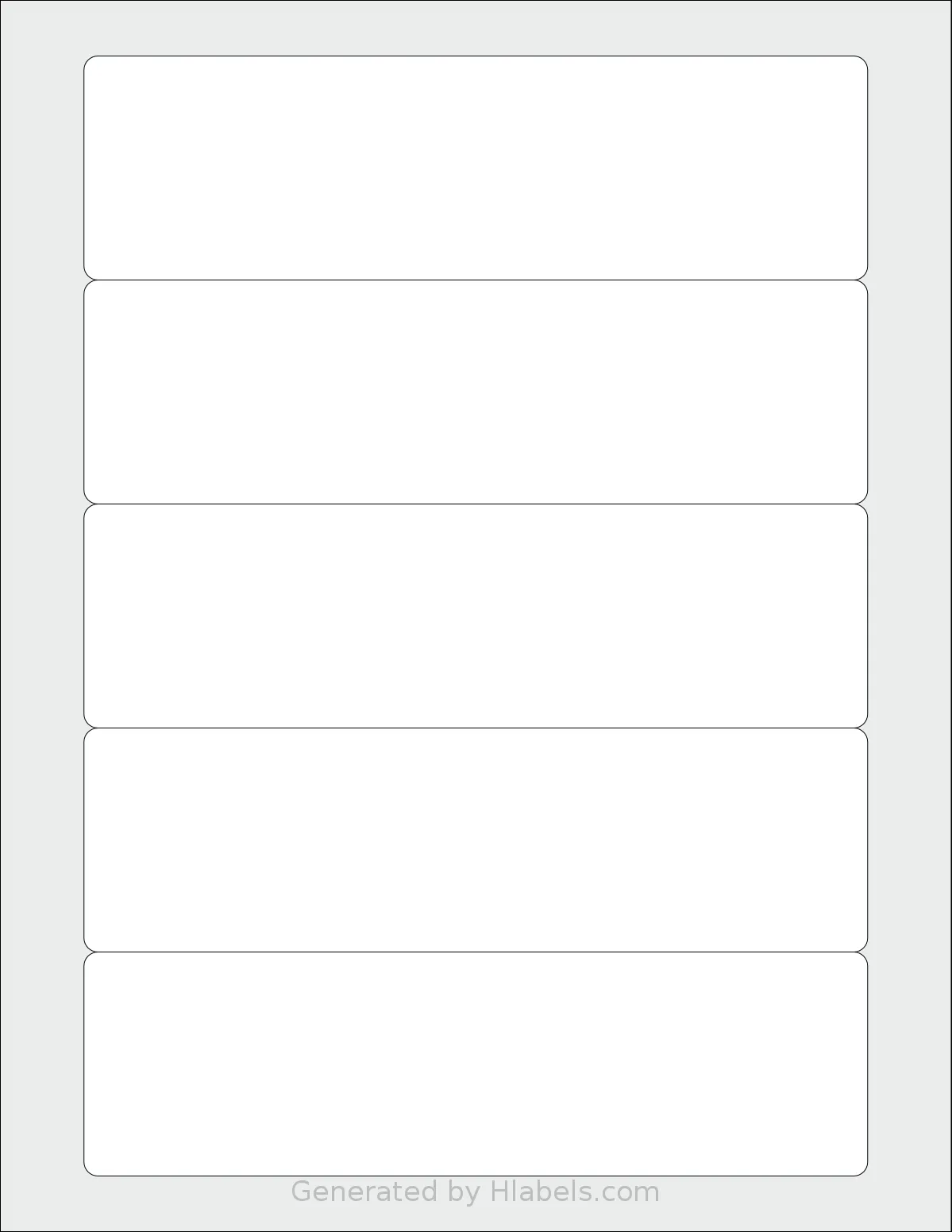 Dashleigh® 8388 template with 5 rectangular 7 x 2 inch labels per sheet, on Letter-size adhesive blank label sheets.