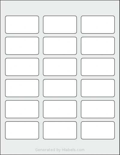 Dashleigh® 8389 template with 18 rectangular 2.375 x 1.25 inch labels per sheet, on Letter-size adhesive blank label sheets.