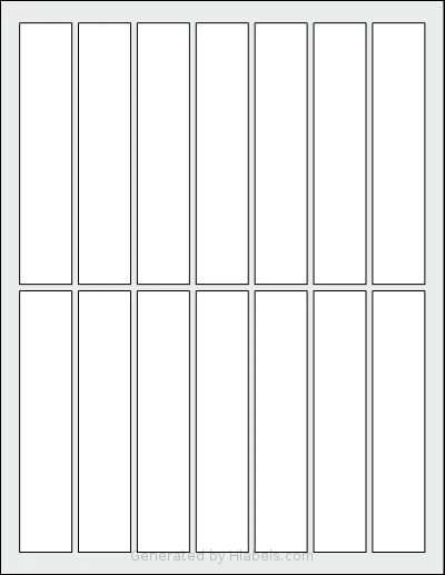 Dashleigh® 8390 template with 14 rectangular 1 x 5 inch labels per sheet, on Letter-size adhesive blank label sheets.
