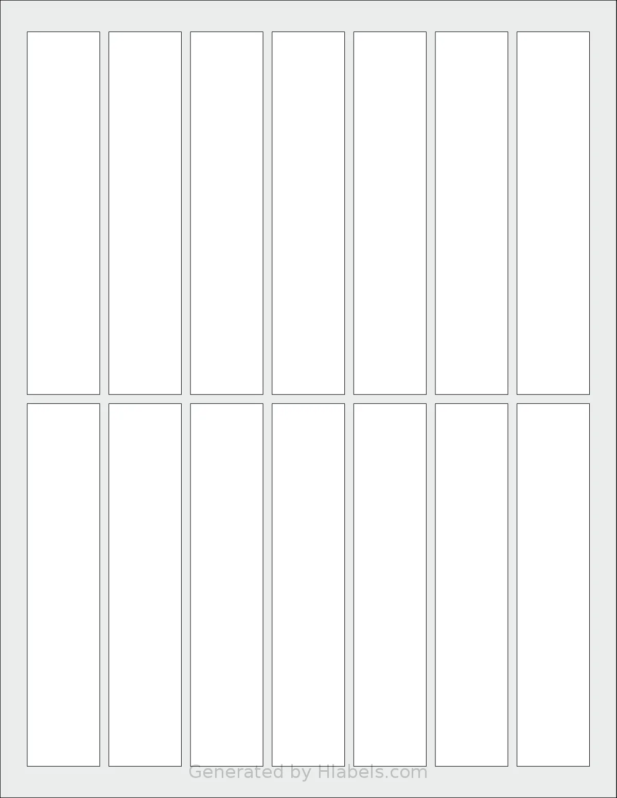 Dashleigh® 8390 template with 14 rectangular 1 x 5 inch labels per sheet, on Letter-size adhesive blank label sheets.