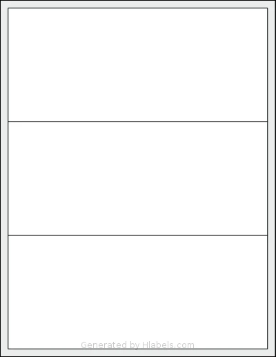 Dashleigh® 8398 template with 3 rectangular 8 x 3.5 inch labels per sheet, on Letter-size adhesive blank label sheets.