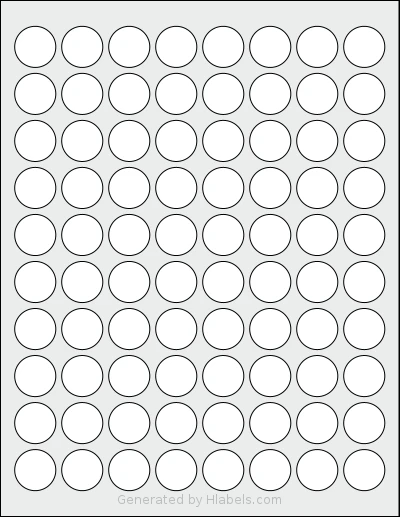 Dashleigh® 8403 template with 80 circle labels per sheet, each 0.875 inch in diameter, on Letter-size adhesive blank label sheets.