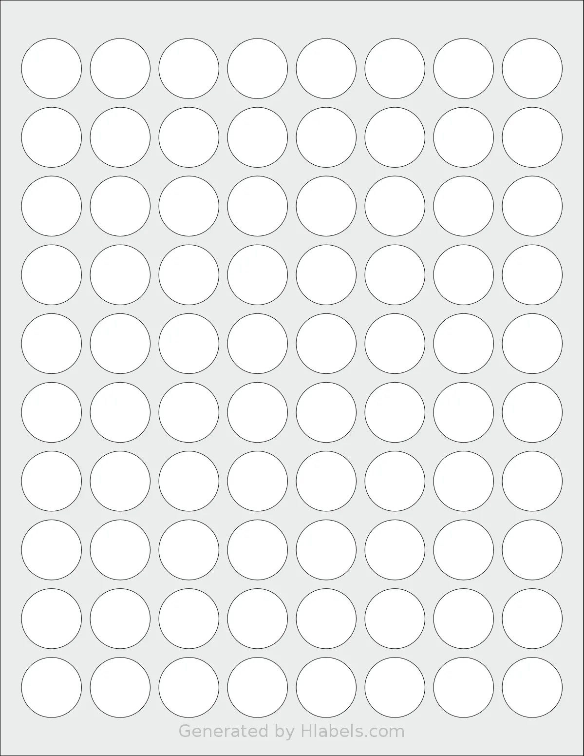 Dashleigh® 8403 template with 80 circle labels per sheet, each 0.875 inch in diameter, on Letter-size adhesive blank label sheets.