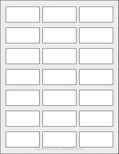Dashleigh® 8406 template with 21 rectangular 2.4 x 1.1 inch labels per sheet, on Letter-size adhesive blank label sheets.