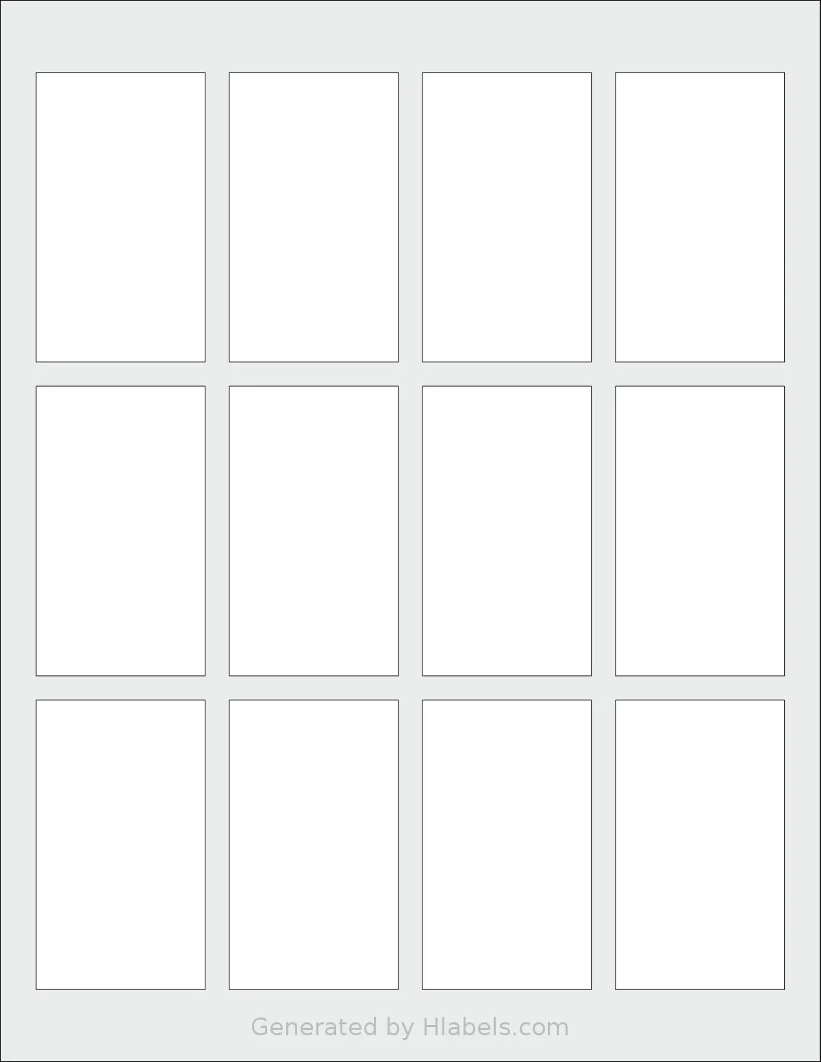 Dashleigh® 8407 template with 12 rectangular 1.75 x 3 inch labels per sheet, on Letter-size adhesive blank label sheets.