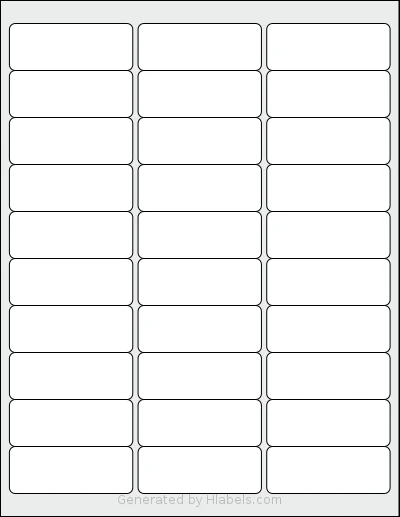 Dashleigh® 8408 template with 30 rectangular 2.625 x 1 inch labels per sheet, on Letter-size adhesive blank label sheets.