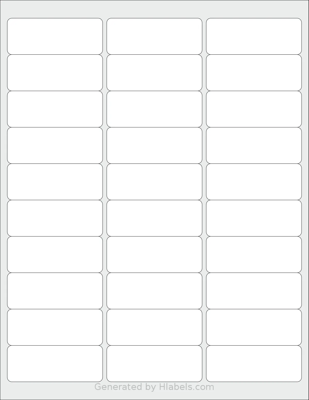 Dashleigh® 8408 template with 30 rectangular 2.625 x 1 inch labels per sheet, on Letter-size adhesive blank label sheets.