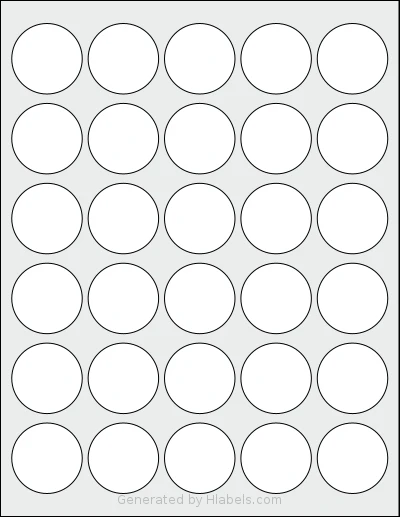 Dashleigh® 8408C template with 30 circle labels per sheet, each 1.5 inch in diameter, on Letter-size adhesive blank label sheets.
