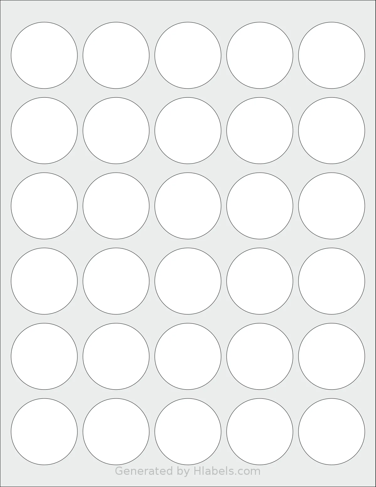 Dashleigh® 8408C template with 30 circle labels per sheet, each 1.5 inch in diameter, on Letter-size adhesive blank label sheets.
