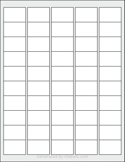 Dashleigh® 8409 template with 50 rectangular 1.5 x 1 inch labels per sheet, on Letter-size adhesive blank label sheets.