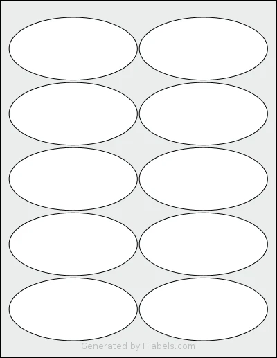 Dashleigh® 8413 template with 10 oval 3.94 x 1.93 inch labels per sheet, on Letter-size adhesive blank label sheets.