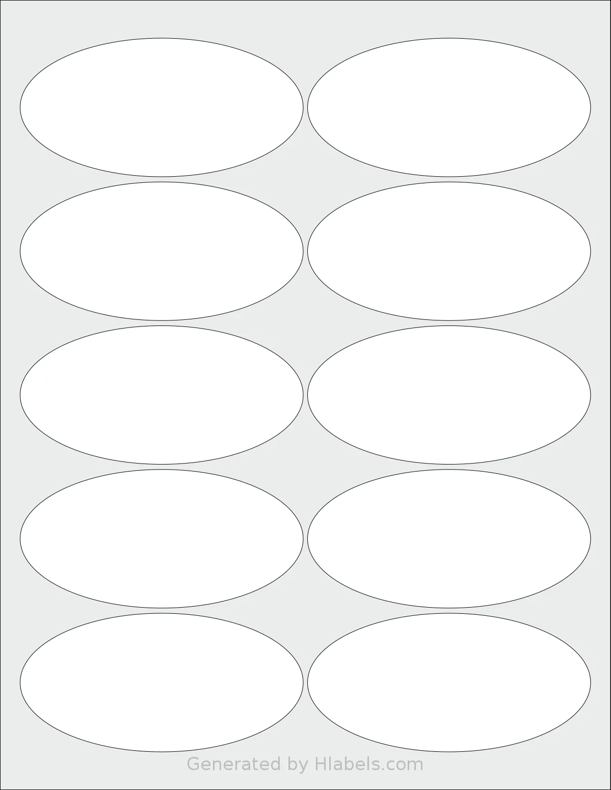 Dashleigh® 8413 template with 10 oval 3.94 x 1.93 inch labels per sheet, on Letter-size adhesive blank label sheets.