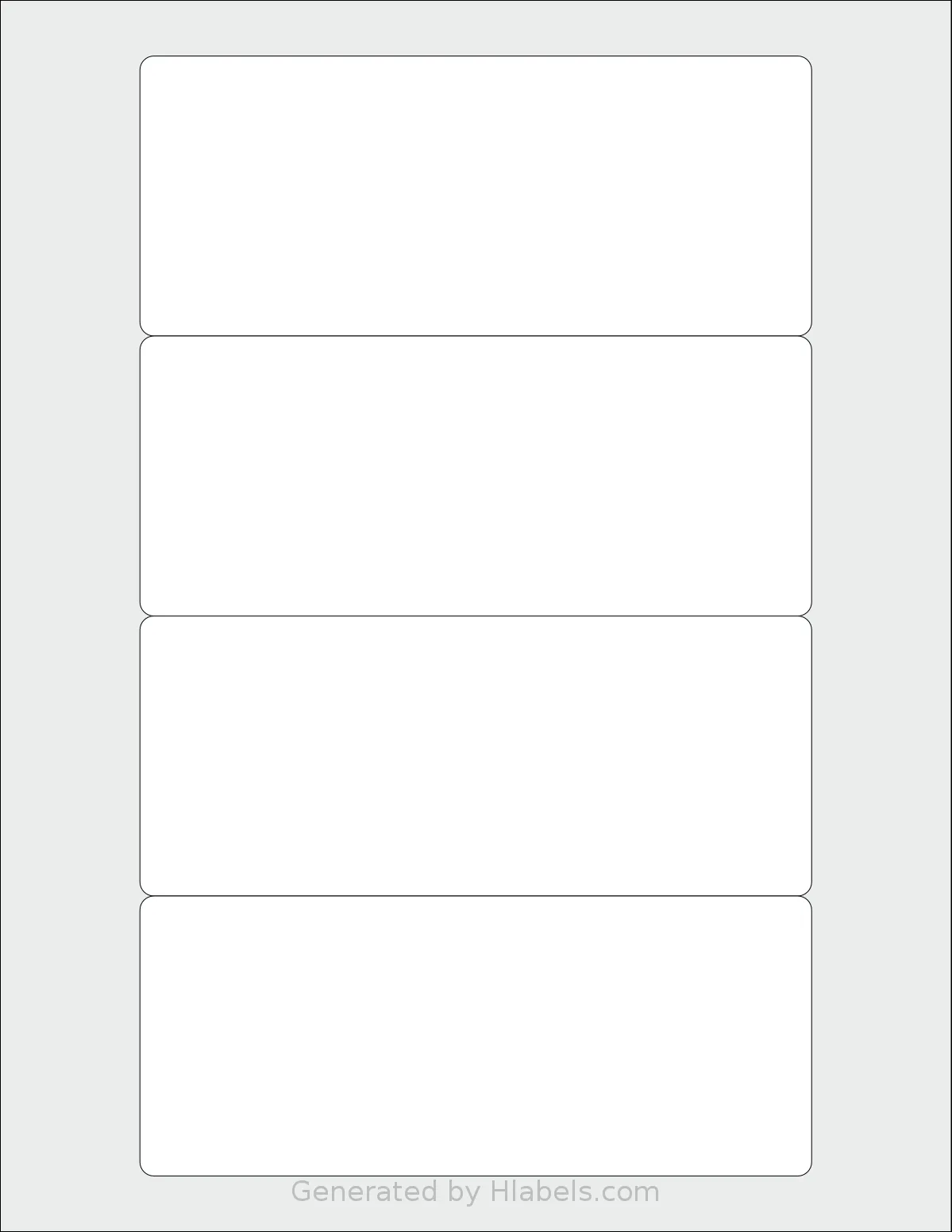 Dashleigh® 8414 template with 4 rectangular 6 x 2.5 inch labels per sheet, on Letter-size adhesive blank label sheets.