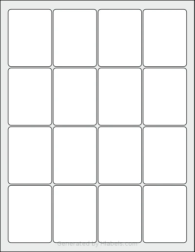 Dashleigh® 8415 template with 16 rectangular 1.9 x 2.5 inch labels per sheet, on Letter-size adhesive blank label sheets.
