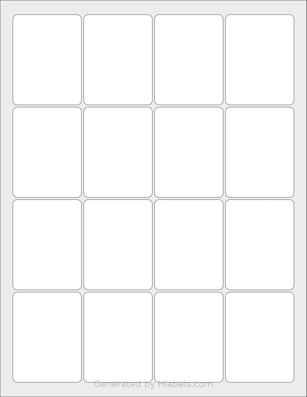 Dashleigh® 8415 template with 16 rectangular 1.9 x 2.5 inch labels per sheet, on Letter-size adhesive blank label sheets.