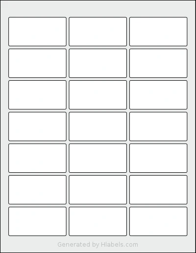Dashleigh® 8421 template with 21 rectangular 2.5 x 1.25 inch labels per sheet, on Letter-size adhesive blank label sheets.