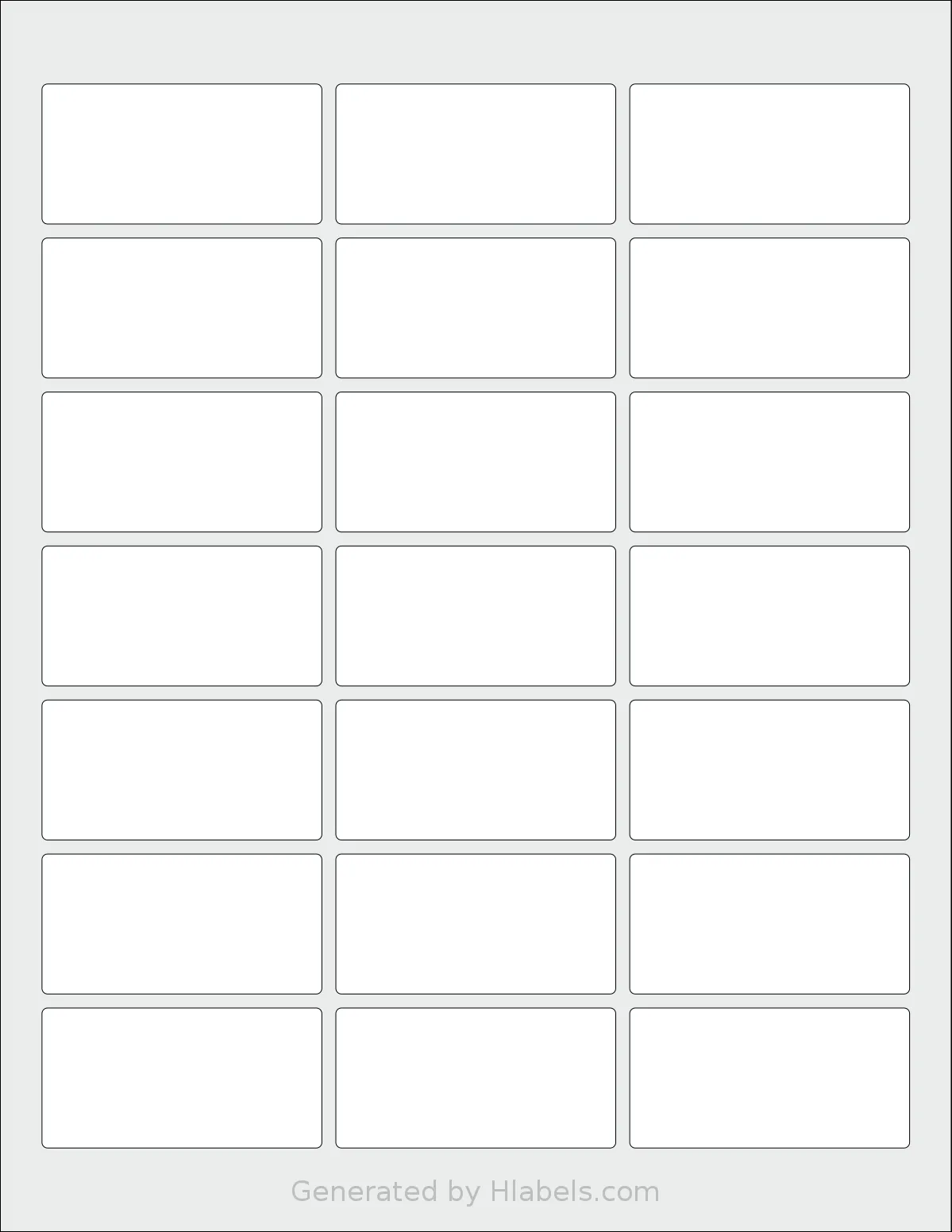 Dashleigh® 8421 template with 21 rectangular 2.5 x 1.25 inch labels per sheet, on Letter-size adhesive blank label sheets.
