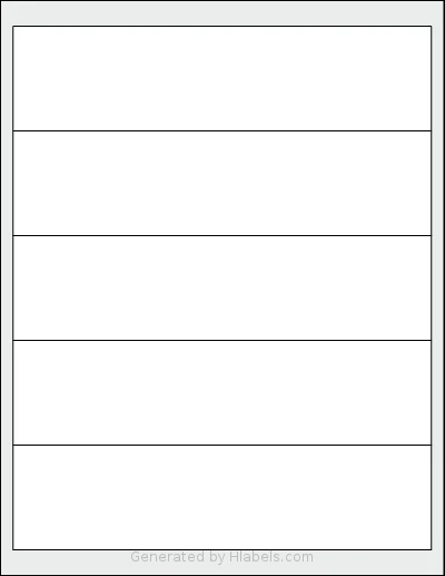 Dashleigh® 8422 template with 5 rectangular 8 x 2 inch labels per sheet, on Letter-size adhesive blank label sheets.