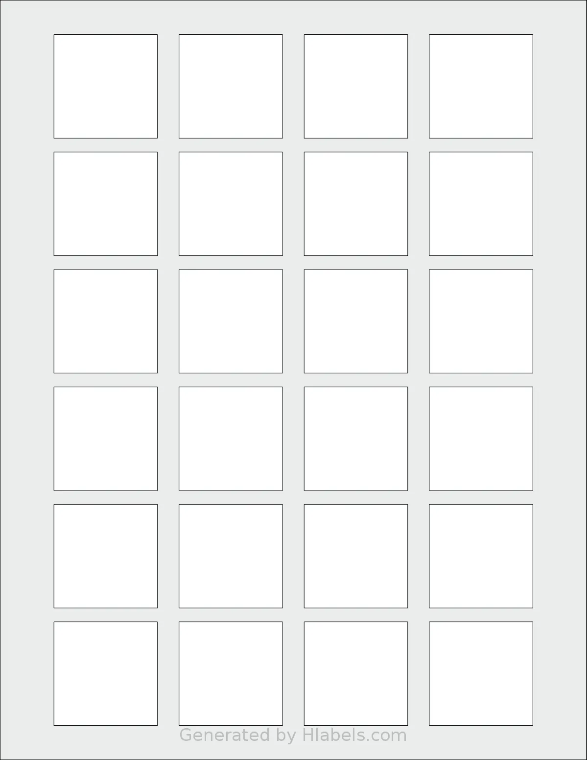 Dashleigh® 8426 template with 24 square 1.5 x 1.5 inch labels per sheet, on Letter-size adhesive blank label sheets.