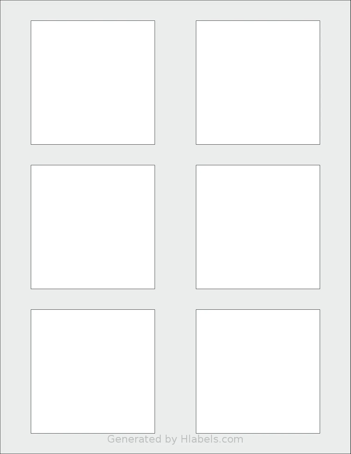 Dashleigh® 8429 template with 6 square 3 x 3 inch labels per sheet, on Letter-size adhesive blank label sheets.