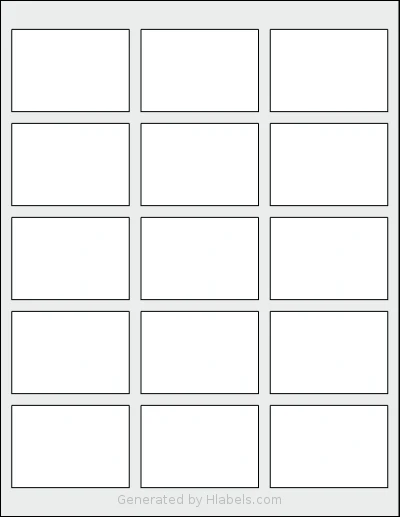 Dashleigh® 8431 template with 15 rectangular 2.5 x 1.75 inch labels per sheet, on Letter-size adhesive blank label sheets.