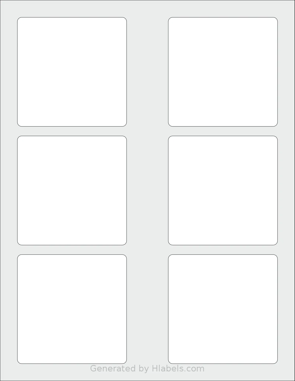 Dashleigh® 8432 template with 6 square 3.15 x 3.15 inch labels per sheet, on Letter-size adhesive blank label sheets.