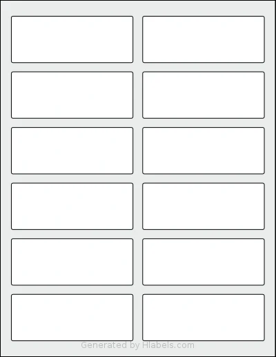 Dashleigh® 8439 template with 12 rectangular 3.75 x 1.43 inch labels per sheet, on Letter-size adhesive blank label sheets.