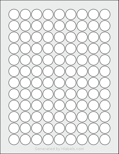 Dashleigh® 8440 template with 108 circle labels per sheet, each 0.75 inch in diameter, on Letter-size adhesive blank label sheets.