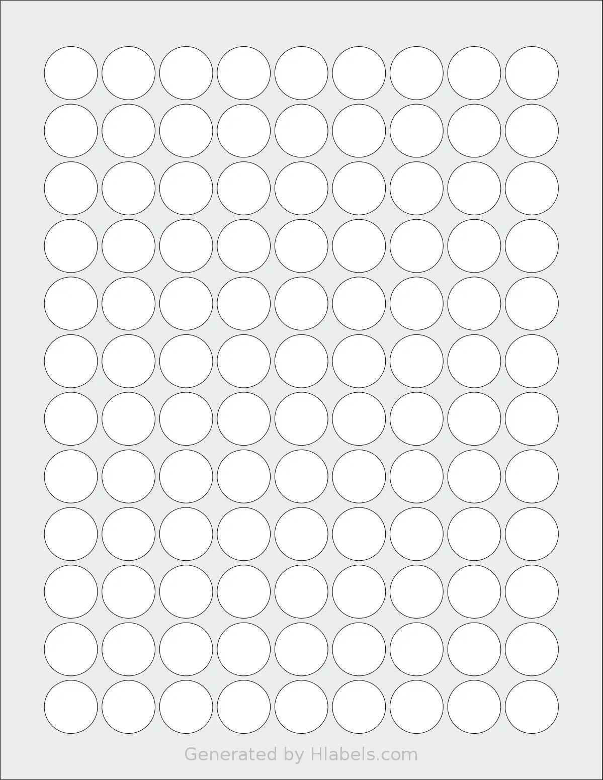 Dashleigh® 8440 template with 108 circle labels per sheet, each 0.75 inch in diameter, on Letter-size adhesive blank label sheets.