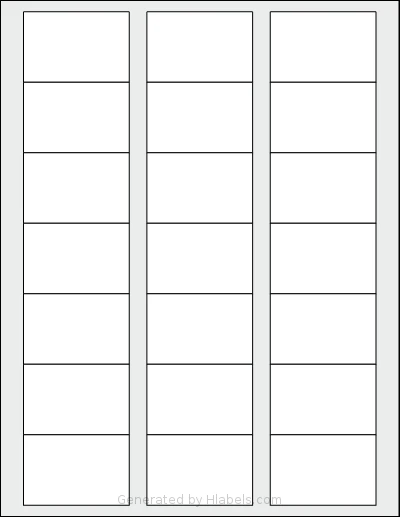 Dashleigh® 8442 template with 21 rectangular 2.25 x 1.5 inch labels per sheet, on Letter-size adhesive blank label sheets.