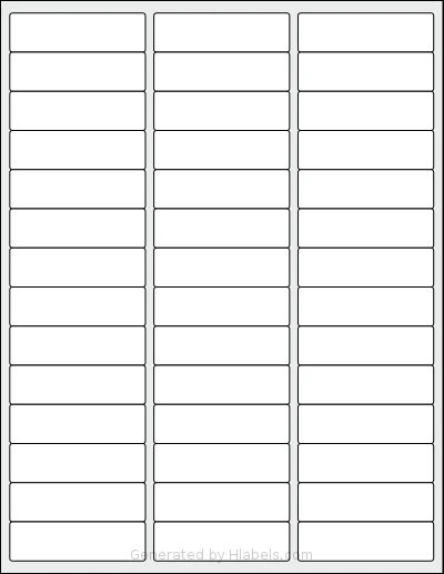 Dashleigh® 8445 template with 42 rectangular 2.6 x 0.75 inch labels per sheet, on Letter-size adhesive blank label sheets.