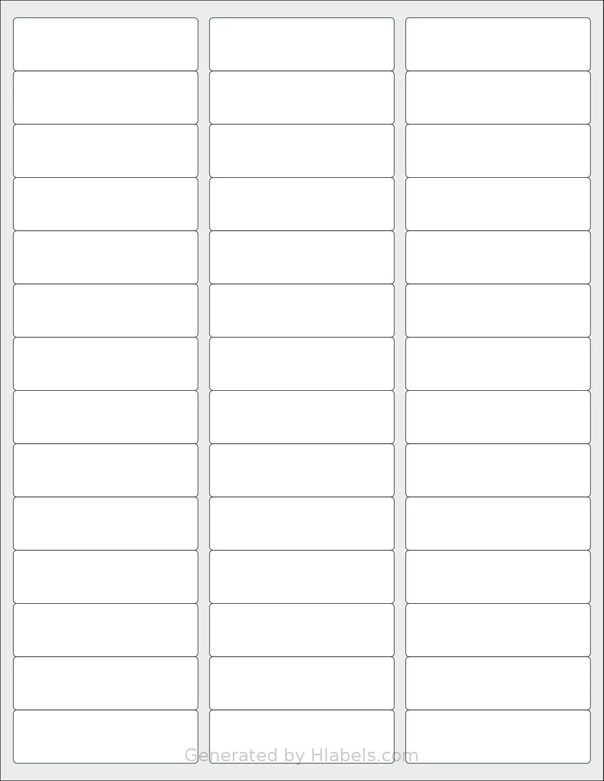 Dashleigh® 8445 template with 42 rectangular 2.6 x 0.75 inch labels per sheet, on Letter-size adhesive blank label sheets.