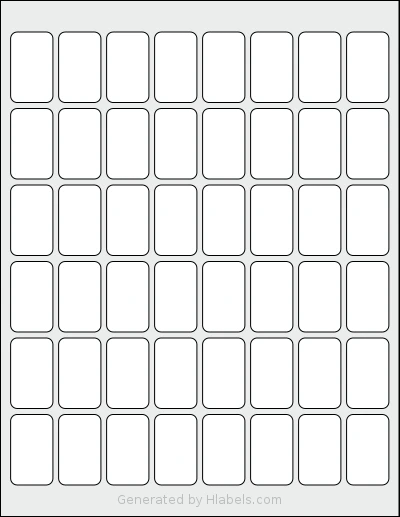 Demco® W14916760 template with 48 rectangular 0.9 x 1.5 inch labels per sheet, on Letter-size adhesive blank label sheets.