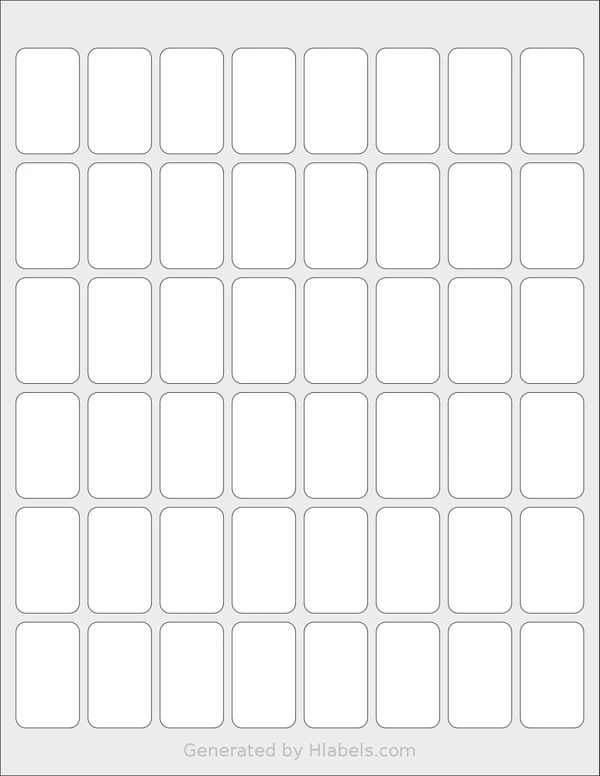 Demco® W14916760 template with 48 rectangular 0.9 x 1.5 inch labels per sheet, on Letter-size adhesive blank label sheets.