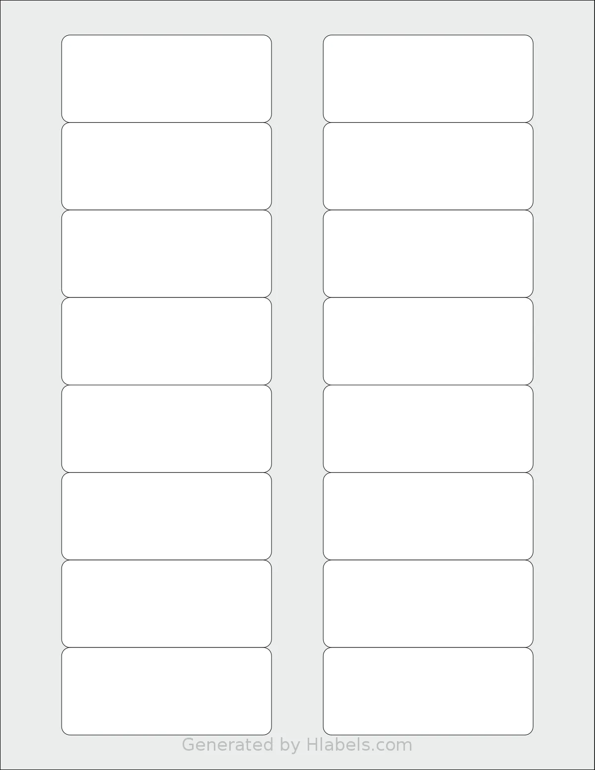 Demco® W20002720 template with 16 rectangular 3 x 1.25 inch labels per sheet, on Letter-size adhesive blank label sheets.