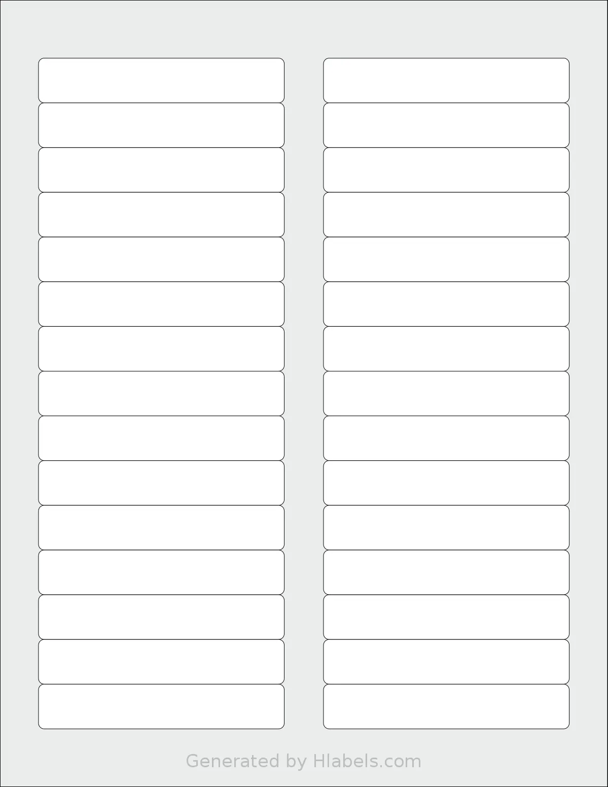 Demco® W20015280 template with 30 rectangular 3.4375 x 0.625 inch labels per sheet, on Letter-size adhesive blank label sheets.