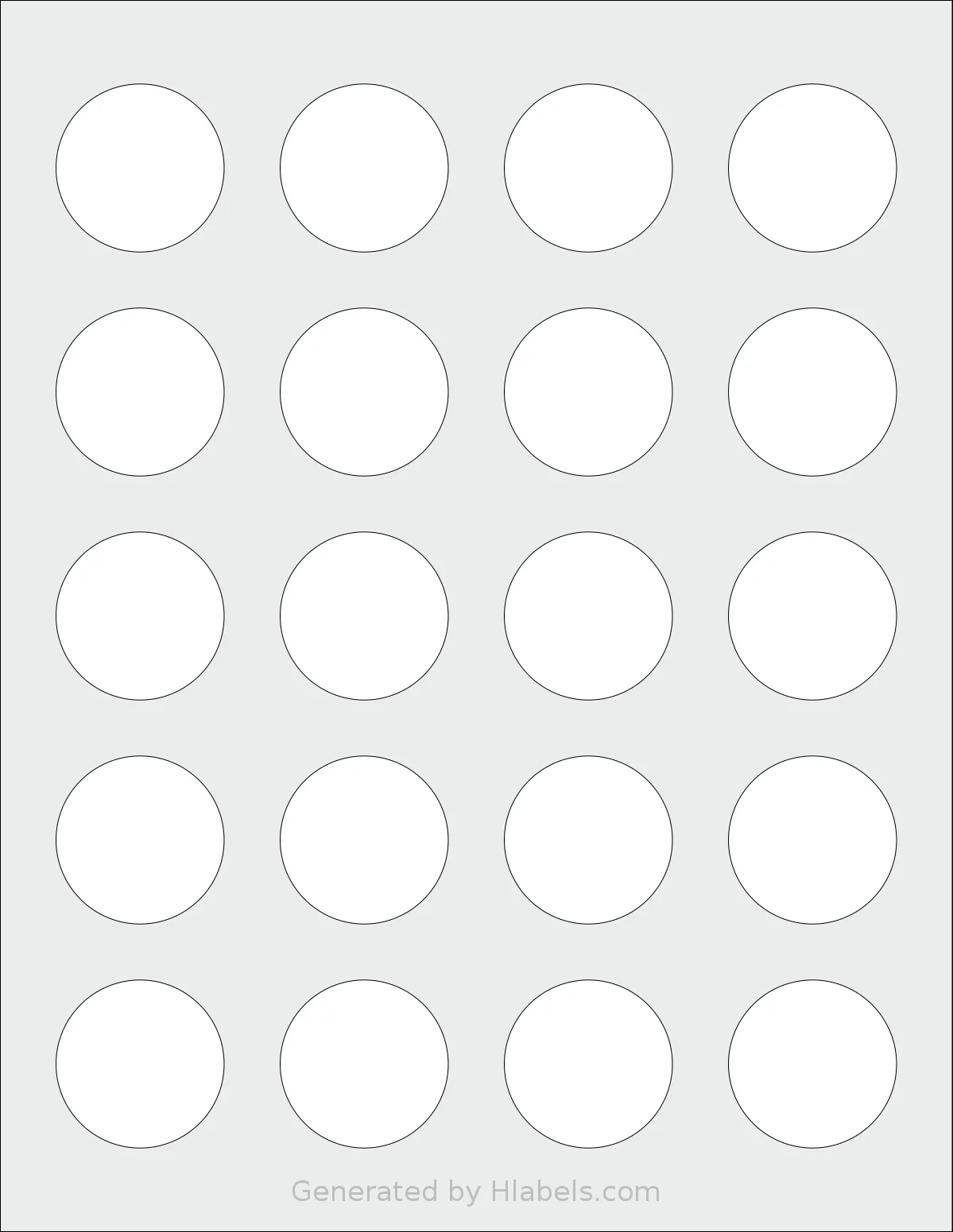 Gemsroyal® G2015 template with 20 circle labels per sheet, each 1.5 inch in diameter, on Letter-size adhesive blank label sheets.