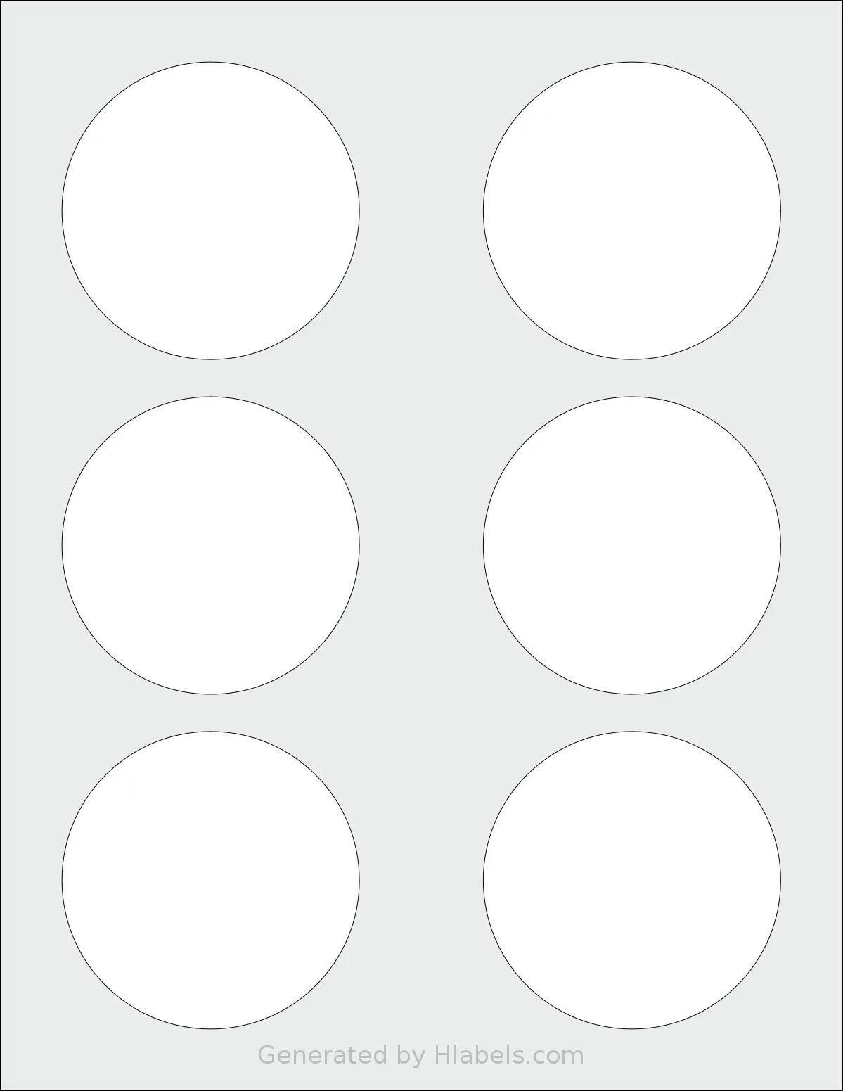 Gemsroyal® G63R template with 6 circle labels per sheet, each 3 inch in diameter, on Letter-size adhesive blank label sheets.