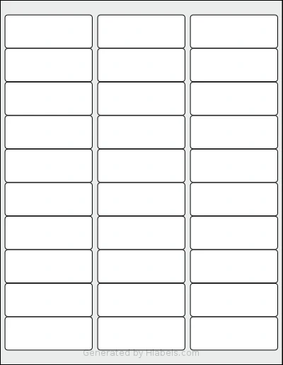 Lliked® 30 template with 30 rectangular 2.625 x 1 inch labels per sheet, on Letter-size adhesive blank label sheets.