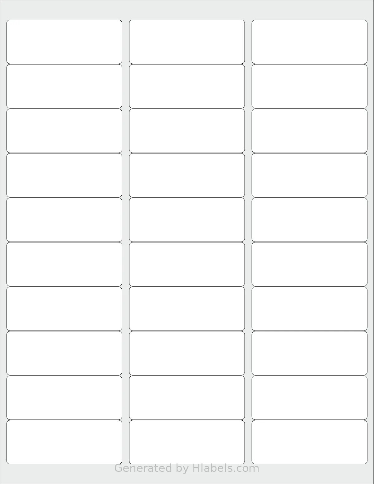 Lliked® 30 template with 30 rectangular 2.625 x 1 inch labels per sheet, on Letter-size adhesive blank label sheets.