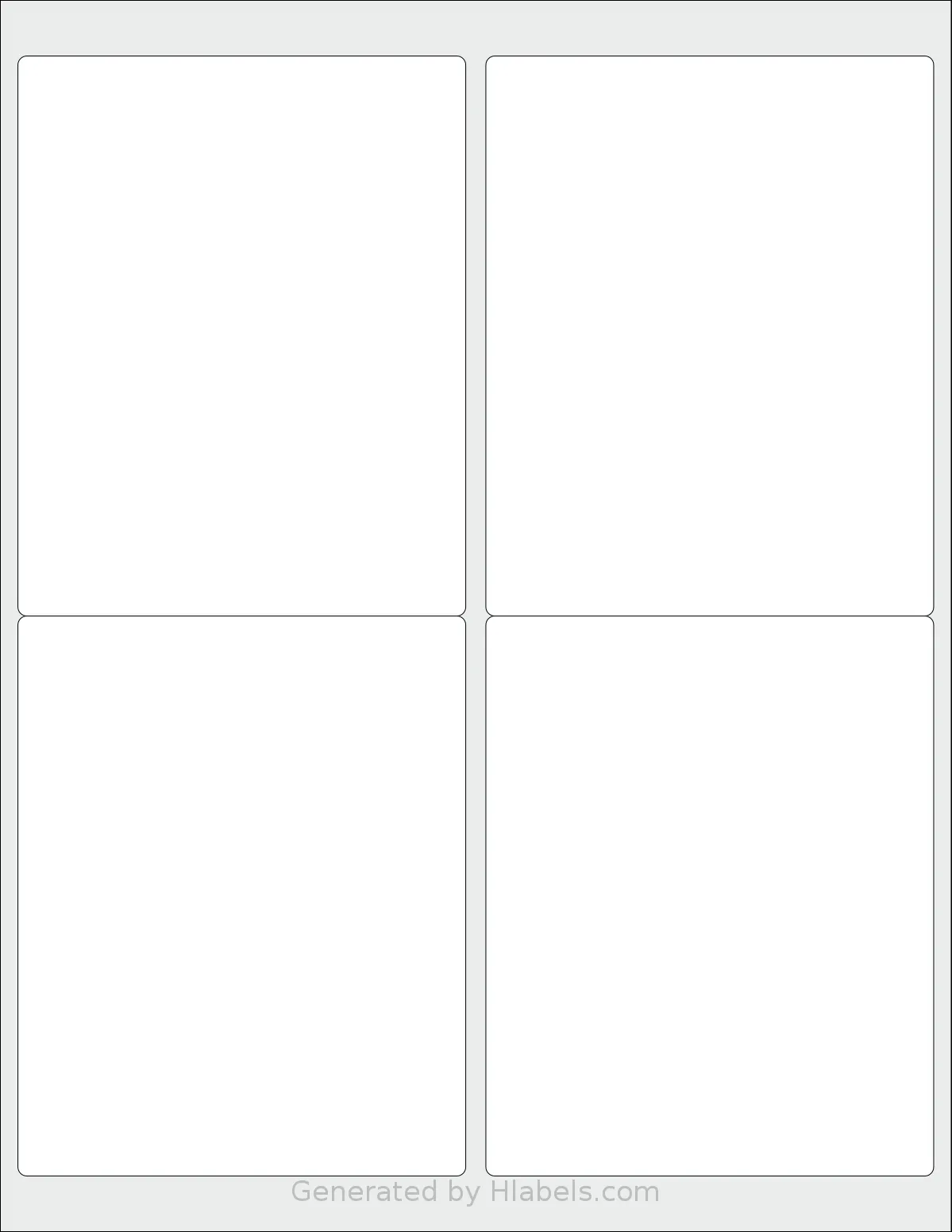 Lliked® 4 template with 4 rectangular 4 x 5 inch labels per sheet, on Letter-size adhesive blank label sheets.
