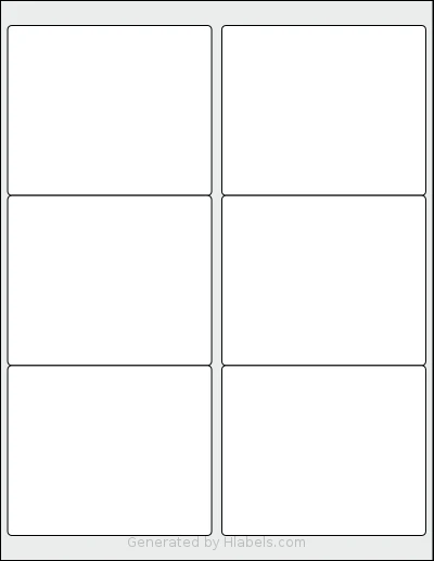 Lliked® 6 template with 6 rectangular 4 x 3.3333 inch labels per sheet, on Letter-size adhesive blank label sheets.