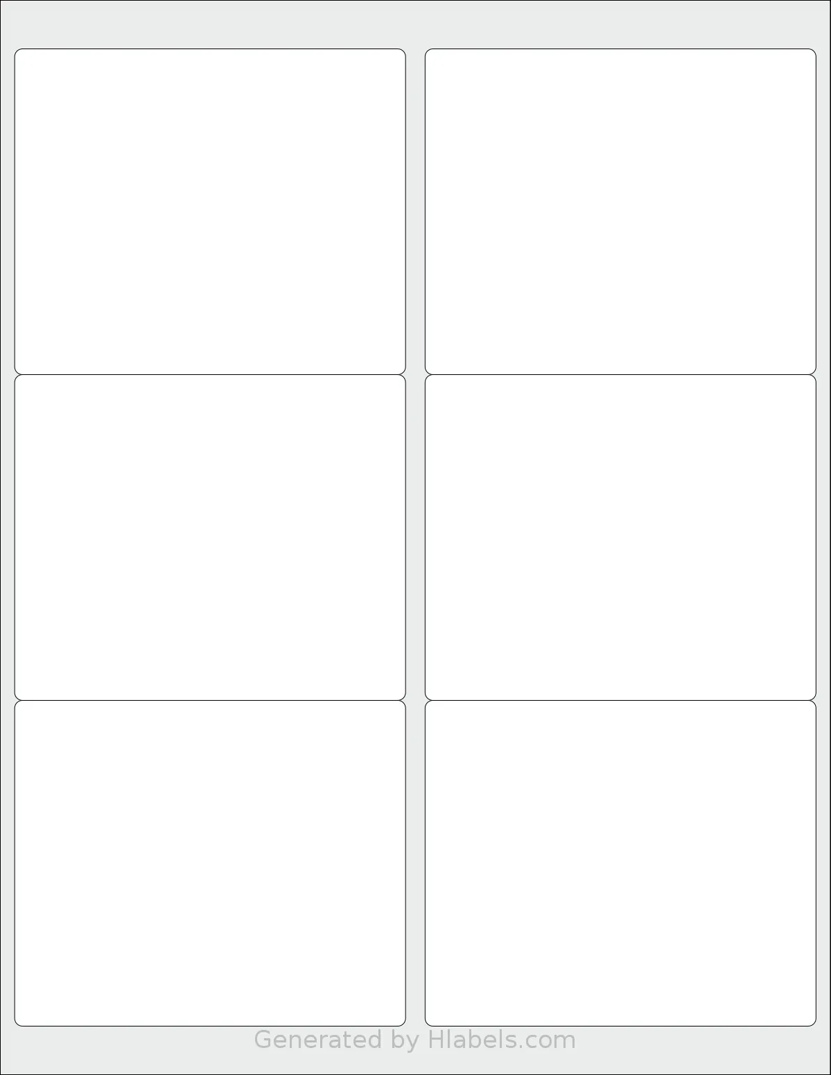 Lliked® 6 template with 6 rectangular 4 x 3.3333 inch labels per sheet, on Letter-size adhesive blank label sheets.