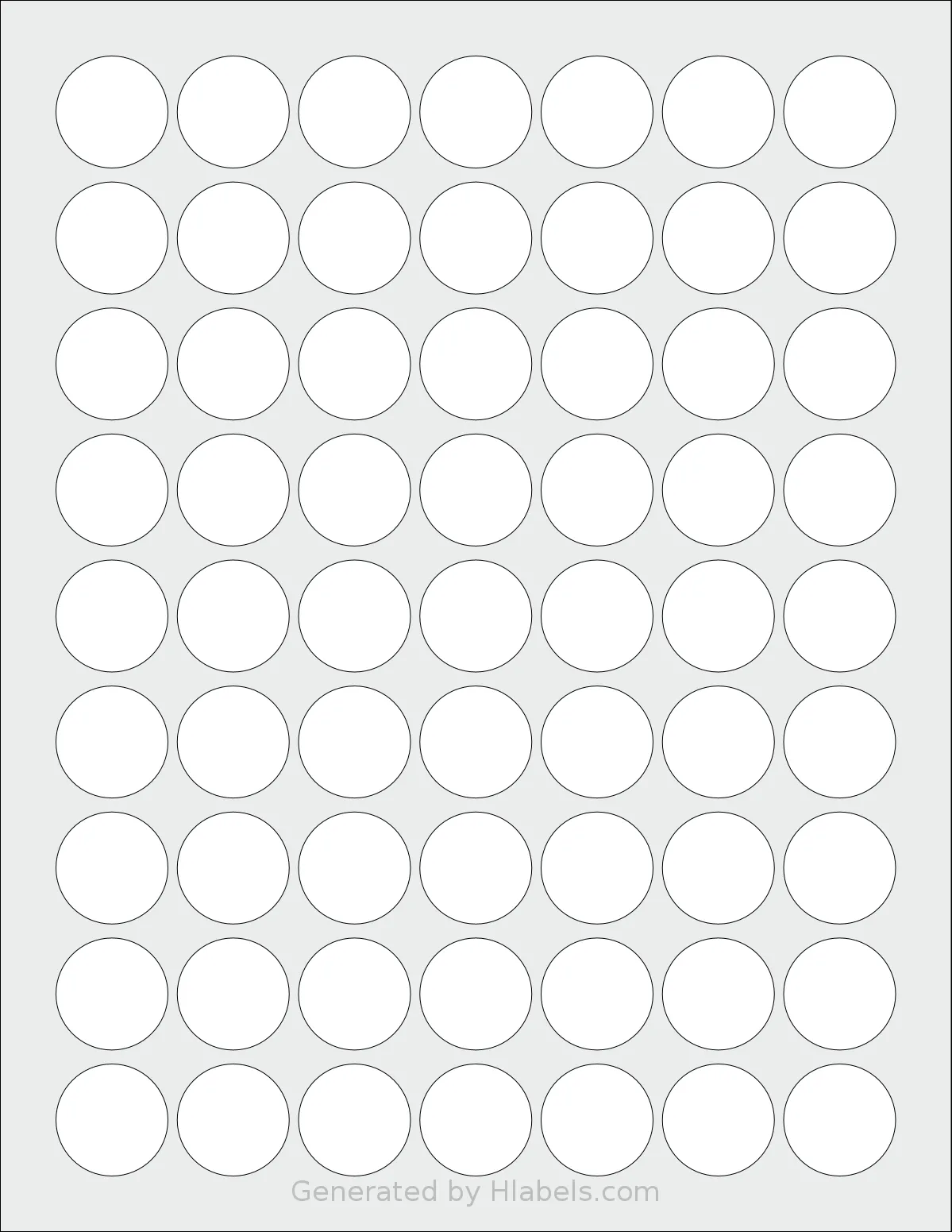 Lliked® 63C template with 63 circle labels per sheet, each 1 inch in diameter, on Letter-size adhesive blank label sheets.